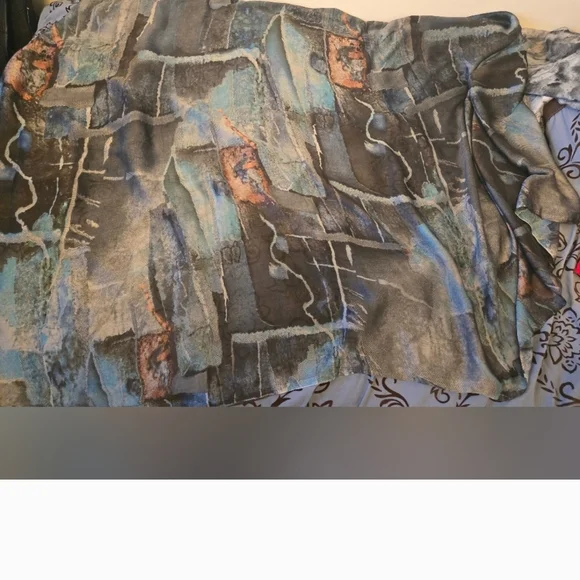 Abstract Blue Patterned Rectangle Silky Polyester Scarf - Picture 2 of 3